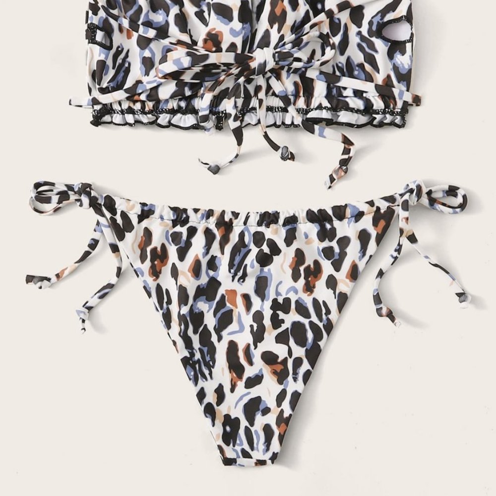 Leopard Print Ruffle String Bikini - image 2